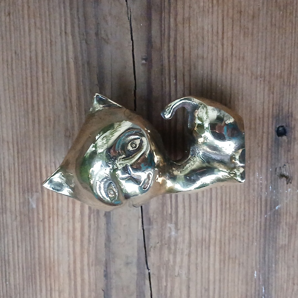 Vintage Brass Cat Statue.